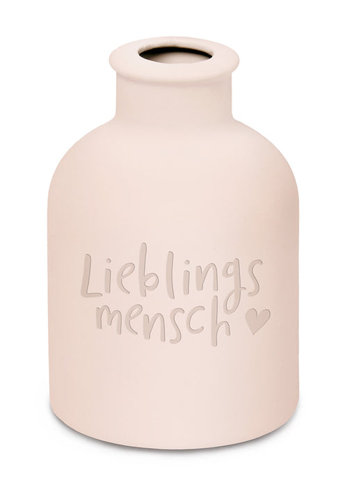 Design Tischvase Blumenvase Rosa "Lieblingsmensch" Deko Väschen Kerzenständer