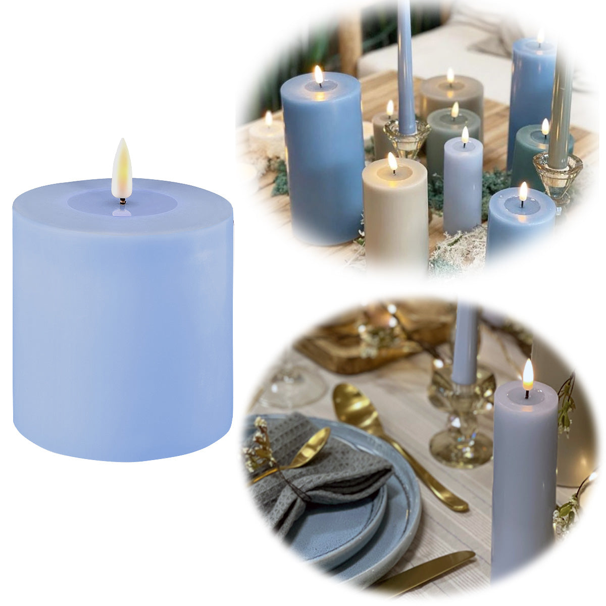 Real Flame 3D LED Stumpenkerze 10x10cm Blau Echtwachs flackernde Kerze —  LS-LebenStil