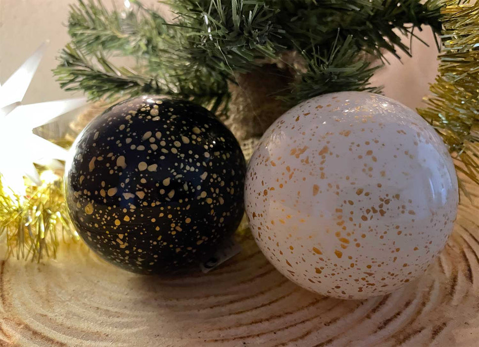 4 Glas Weihnachtskugeln 8cm Gold Edition Schwarz Weiß Christbaum Dekok — LS-LebenStil