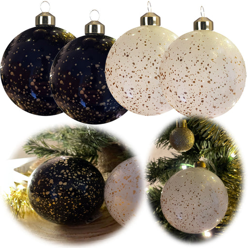 KI-generiertes Bild 4 Glas Weihnachtskugeln 8cm Gold Edition Schwarz Weiß Christbaum Dekokugel