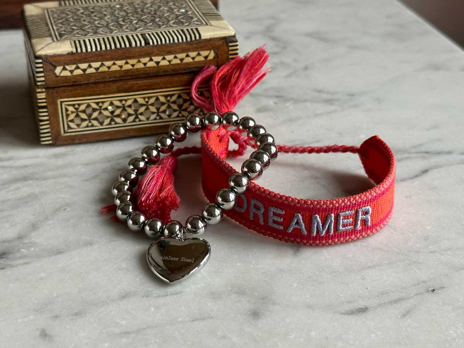 Elegantes Damen Kugelarmband 17cm Paris mit Herz Edelstahl Silber elastisch