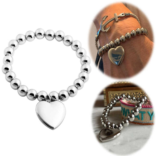 Elegantes Damen Kugelarmband 17cm Paris mit Herz Edelstahl Silber elastisch