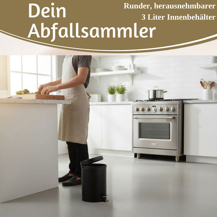 KI-generiertes Bild,Edelstahl Tretmülleimer Papierkorb 3L Schwarz Rund Kosmetikeimer Fußpedal Mülleimer