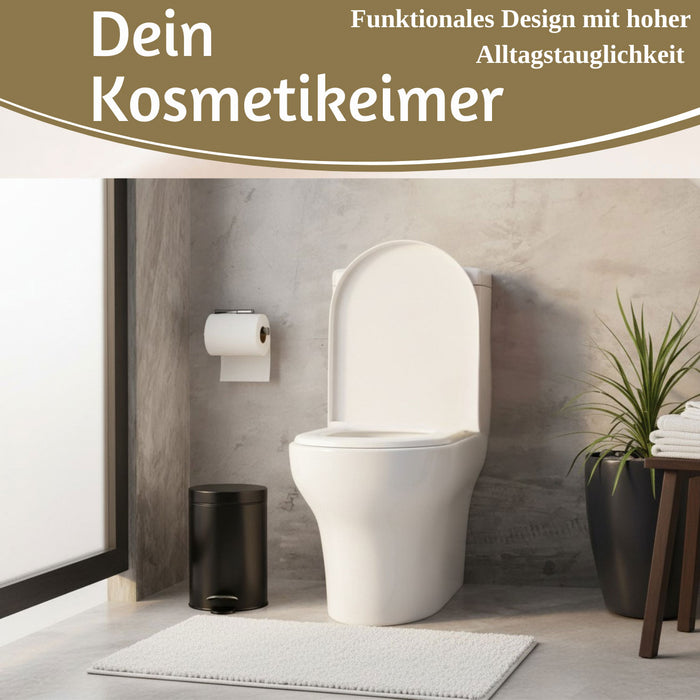 KI-generiertes Bild,Edelstahl Tretmülleimer Papierkorb 3L Schwarz Rund Kosmetikeimer Fußpedal Mülleimer
