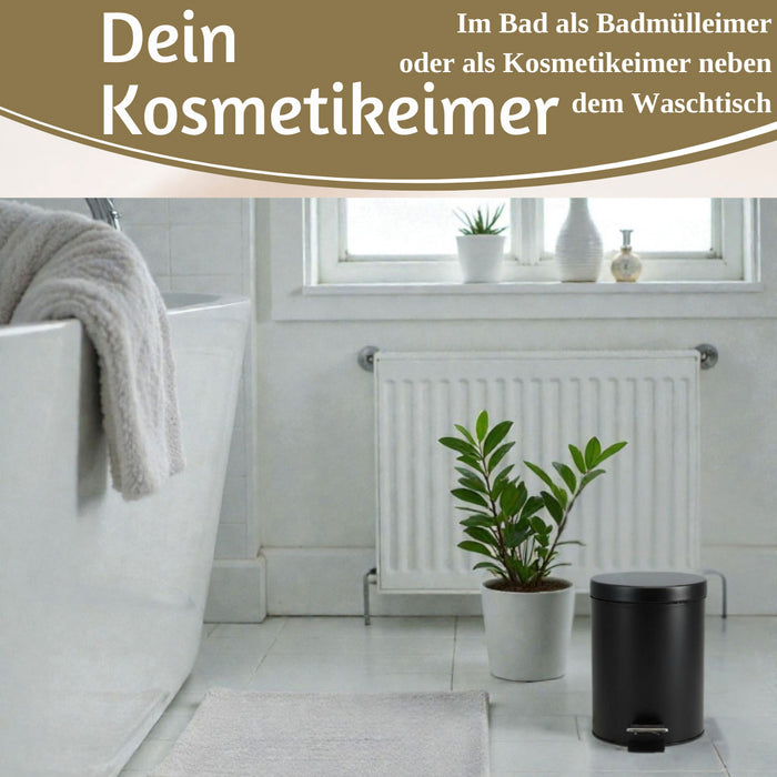 KI-generiertes Bild,Edelstahl Tretmülleimer Papierkorb 3L Schwarz Rund Kosmetikeimer Fußpedal Mülleimer