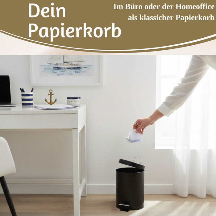 KI-generiertes Bild,Edelstahl Tretmülleimer Papierkorb 3L Schwarz Rund Kosmetikeimer Fußpedal Mülleimer