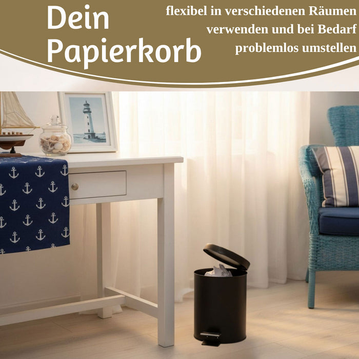 KI-generiertes Bild,Edelstahl Tretmülleimer Papierkorb 3L Schwarz Rund Kosmetikeimer Fußpedal Mülleimer