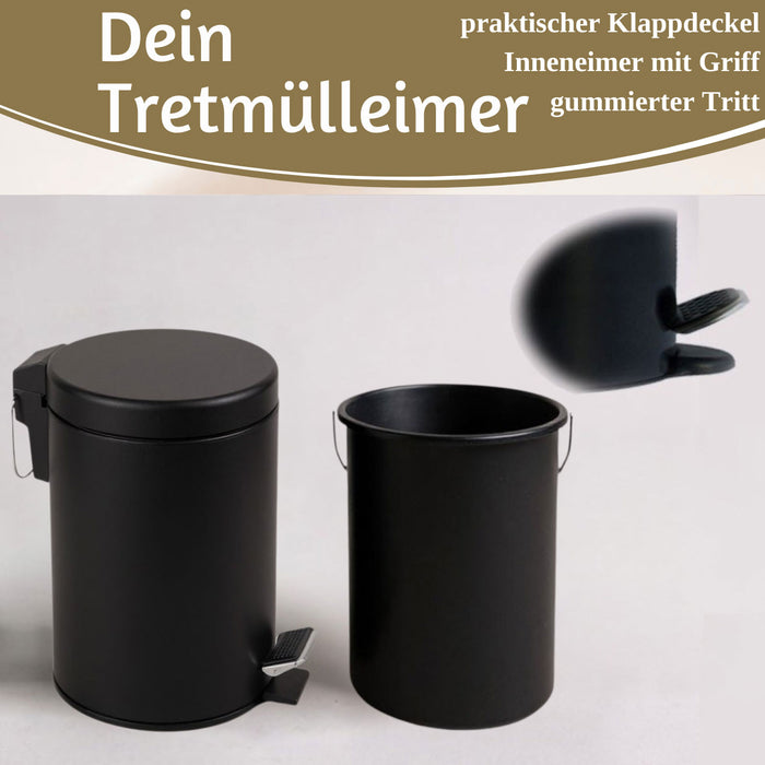 KI-generiertes Bild,Edelstahl Tretmülleimer Papierkorb 3L Schwarz Rund Kosmetikeimer Fußpedal Mülleimer