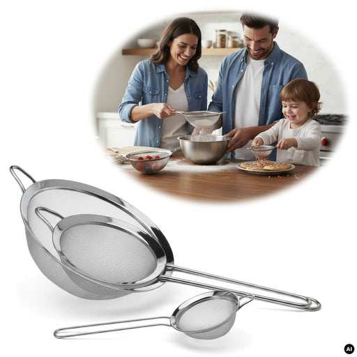 Edelstahl Siebe 3´er Set 8cm 14cm 20cm Küchensiebe mit Aufhängeösen