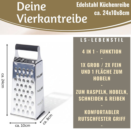 KI-generiertes Bild,Edelstahl Vierkantreibe Gemüsereibe 24cm 4 verschiedene Reibeflächen Gurkenhobel