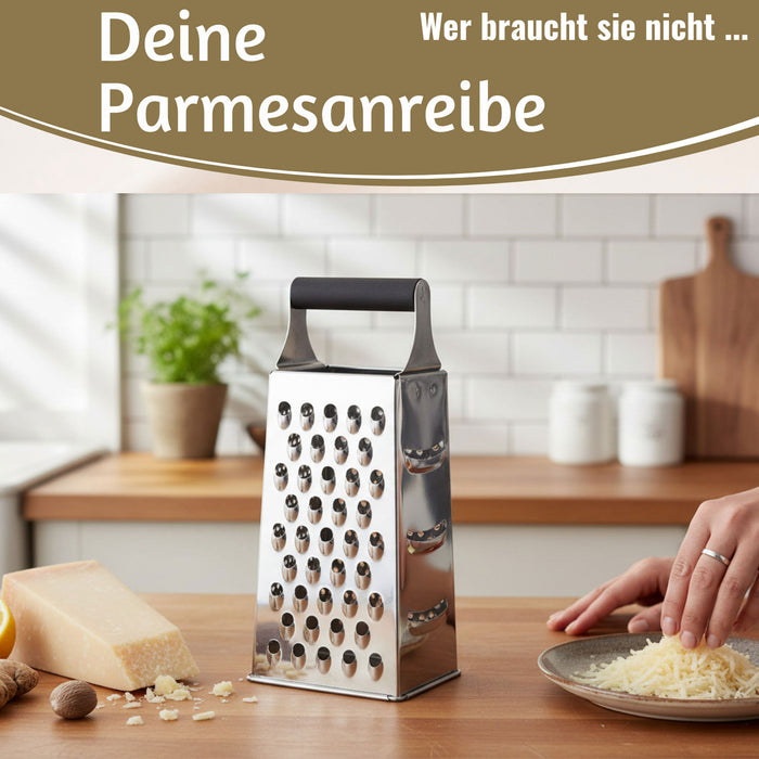 KI-generiertes Bild,Edelstahl Vierkantreibe Gemüsereibe 24cm 4 verschiedene Reibeflächen Gurkenhobel