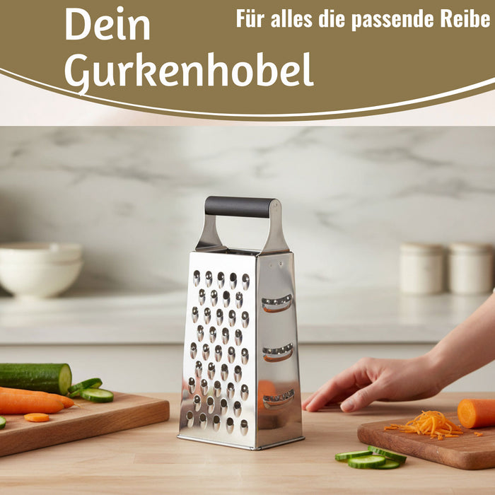 KI-generiertes Bild,Edelstahl Vierkantreibe Gemüsereibe 24cm 4 verschiedene Reibeflächen Gurkenhobel