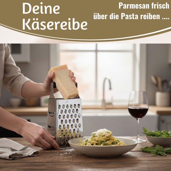 KI-generiertes Bild,Edelstahl Vierkantreibe Gemüsereibe 24cm 4 verschiedene Reibeflächen Gurkenhobel