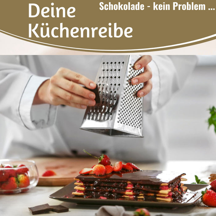 KI-generiertes Bild,Edelstahl Vierkantreibe Gemüsereibe 24cm 4 verschiedene Reibeflächen Gurkenhobel