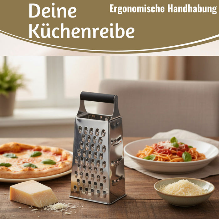 KI-generiertes Bild,Edelstahl Vierkantreibe Gemüsereibe 24cm 4 verschiedene Reibeflächen Gurkenhobel