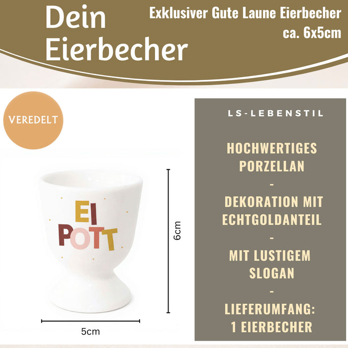 Eierbecher Echt-Gold Spruch "Ei Pott" Gute Laune Eierhalter