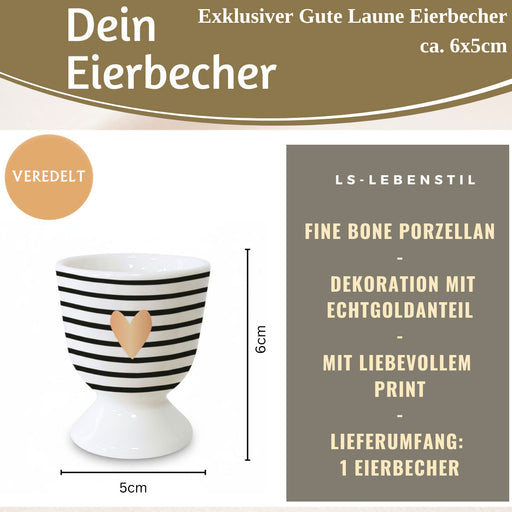 Eierbecher Echt-Gold Motiv "Herz Gold" Schwarz Weiß Gute Laune Eierhalter