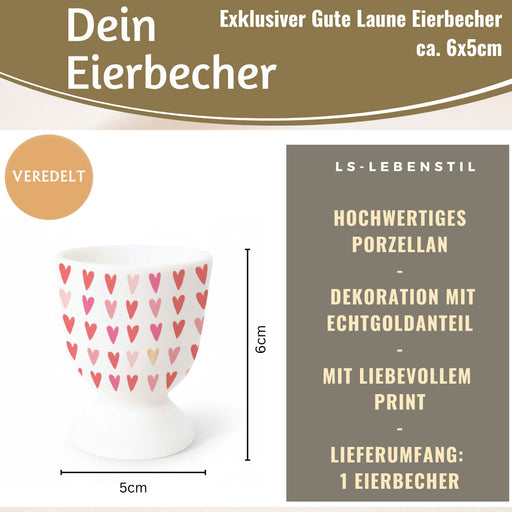 Eierbecher Echt-Gold Motiv "Herzen / Liebe" Gute Laune Eierhalter