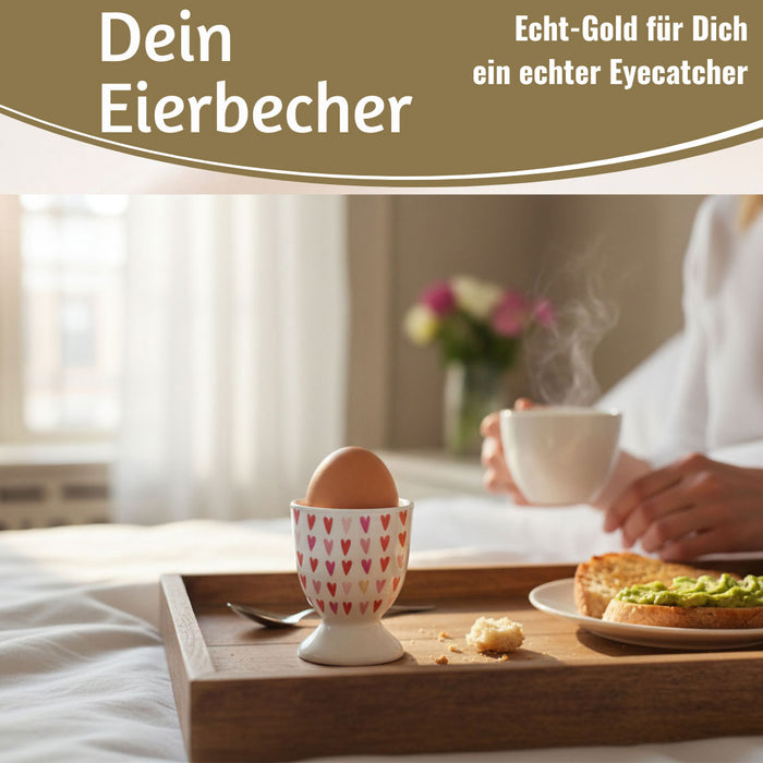 Eierbecher Echt-Gold Motiv "Herzen / Liebe" Gute Laune Eierhalter