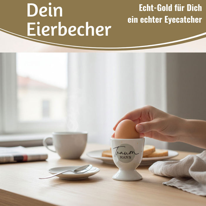 Eierbecher Echt-Gold Spruch "Traummann" Gute Laune Eierhalter