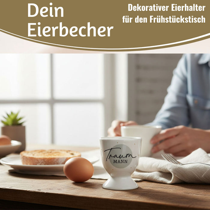 Eierbecher Echt-Gold Spruch "Traummann" Gute Laune Eierhalter
