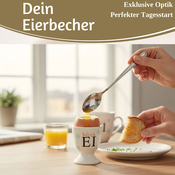 KI-generiertes Bild,Eierbecher Echt-Gold Spruch "Weich Ei" Gute Laune Eierhalter