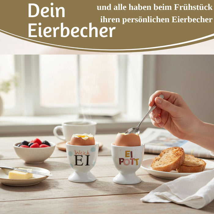 KI-generiertes Bild,Eierbecher Echt-Gold Spruch "Weich Ei" Gute Laune Eierhalter