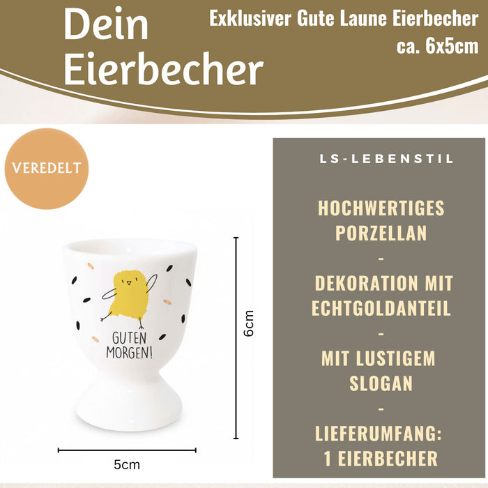 KI-generiertes Bild,Eierbecher Echt-Gold Spruch "Guten Morgen" Küken Gute Laune Eierhalter