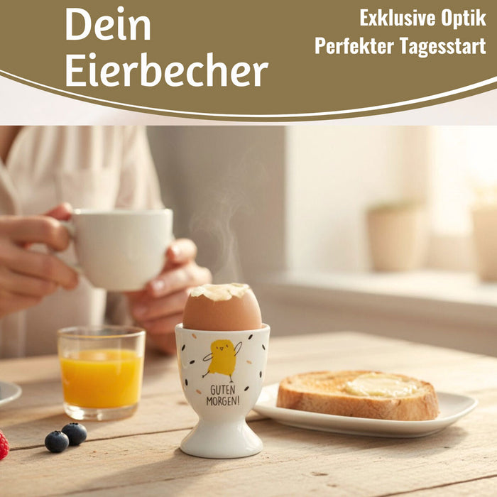 Eierbecher Echt-Gold Spruch "Guten Morgen" Küken Gute Laune Eierhalter