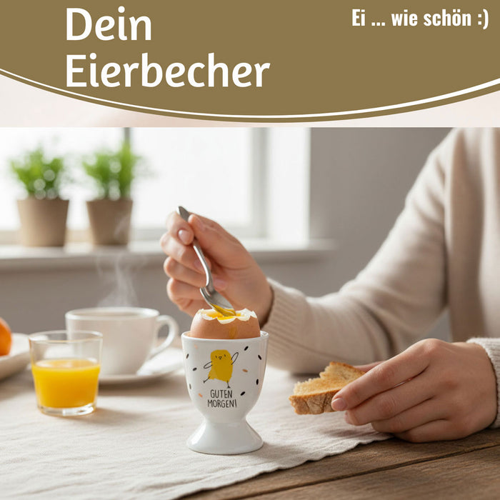 Eierbecher Echt-Gold Spruch "Guten Morgen" Küken Gute Laune Eierhalter
