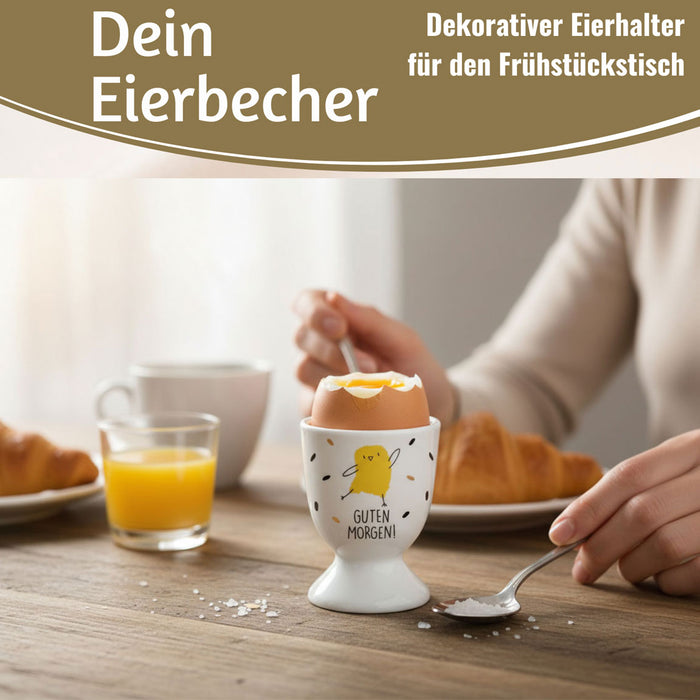 Eierbecher Echt-Gold Spruch "Guten Morgen" Küken Gute Laune Eierhalter