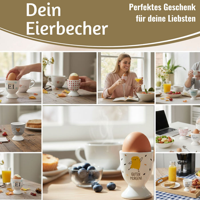 KI-generiertes Bild,Eierbecher Echt-Gold Spruch "Guten Morgen" Küken Gute Laune Eierhalter