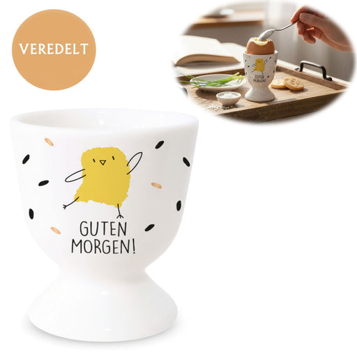 Eierbecher Echt-Gold Spruch "Guten Morgen" Küken Gute Laune Eierhalter
