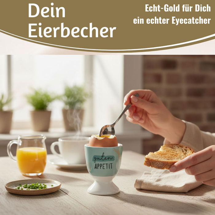 Eierbecher Echt-Gold Spruch "Guten Appetit" Gute Laune Eierhalter