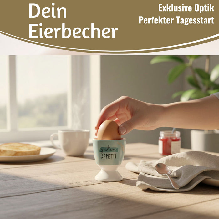 KI-generiertes Bild,Eierbecher Echt-Gold Spruch "Guten Appetit" Gute Laune Eierhalter