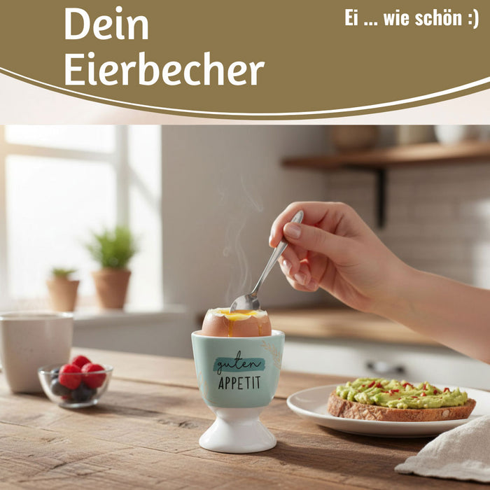 Eierbecher Echt-Gold Spruch "Guten Appetit" Gute Laune Eierhalter