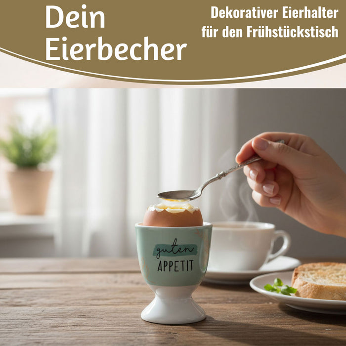 Eierbecher Echt-Gold Spruch "Guten Appetit" Gute Laune Eierhalter