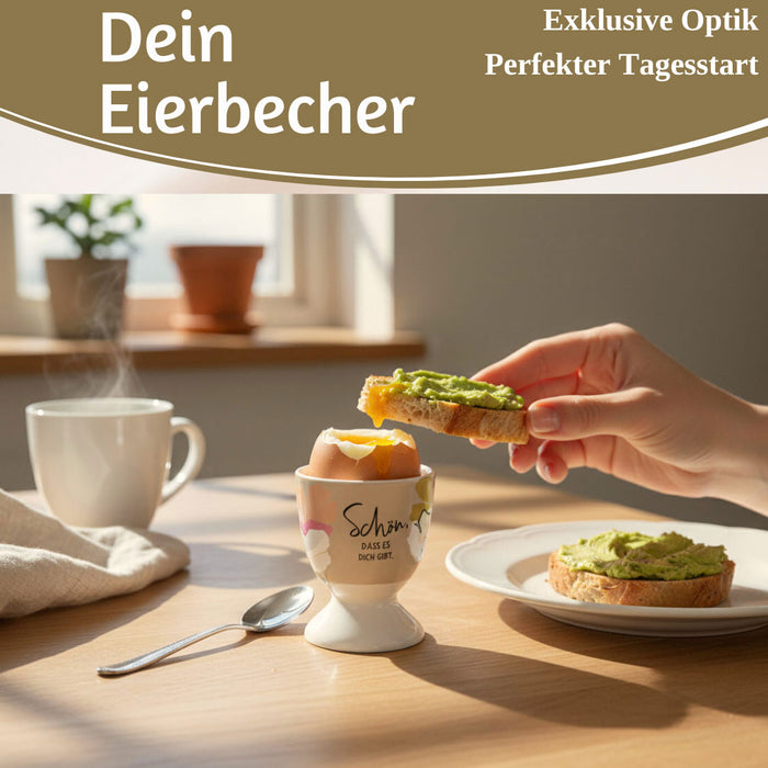 Eierbecher Echt-Gold Spruch "schön das es Dich gibt" Gute Laune Eierhalter