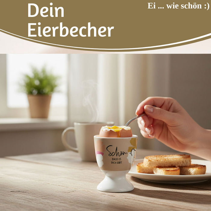 Eierbecher Echt-Gold Spruch "schön das es Dich gibt" Gute Laune Eierhalter