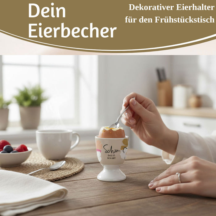 Eierbecher Echt-Gold Spruch "schön das es Dich gibt" Gute Laune Eierhalter
