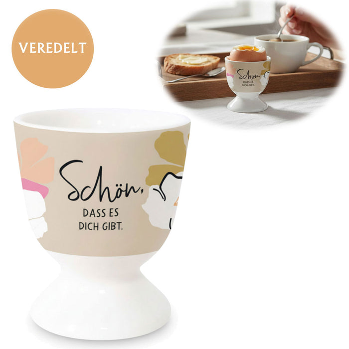 Eierbecher Echt-Gold Spruch "schön das es Dich gibt" Gute Laune Eierhalter