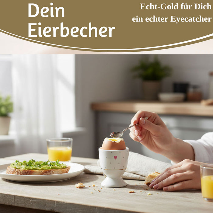 Eierbecher Echt-Gold Motiv "Herz mit Punkten" Gute Laune Eierhalter