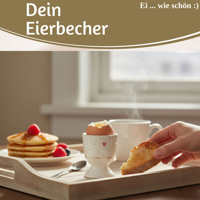 Eierbecher Echt-Gold Motiv "Herz mit Punkten" Gute Laune Eierhalter