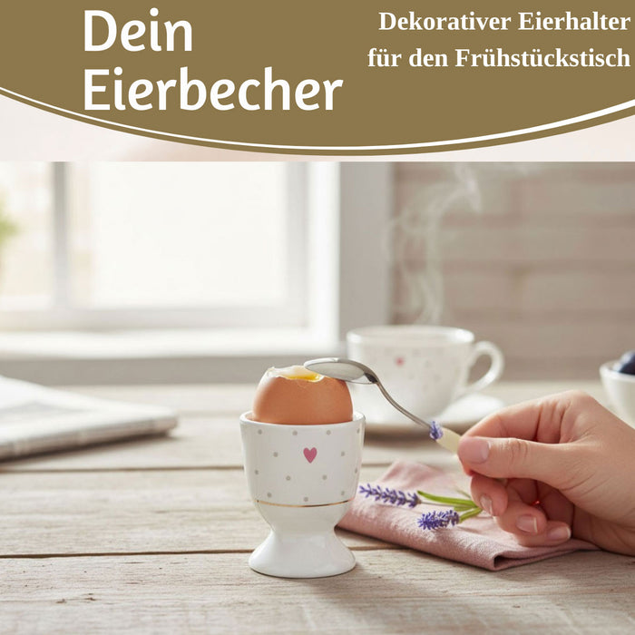 Eierbecher Echt-Gold Motiv "Herz mit Punkten" Gute Laune Eierhalter