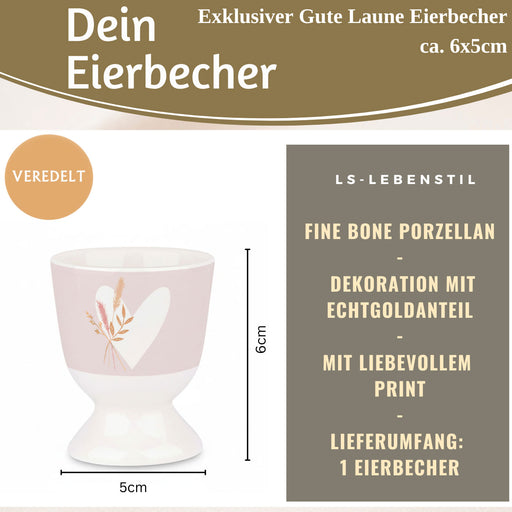 Eierbecher Echt-Gold Motiv "Herz mit Strauß" Gute Laune Eierhalter