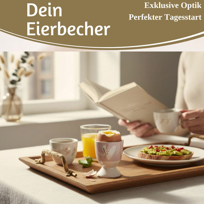 Eierbecher Echt-Gold Motiv "Herz mit Strauß" Gute Laune Eierhalter