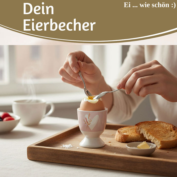 Eierbecher Echt-Gold Motiv "Herz mit Strauß" Gute Laune Eierhalter