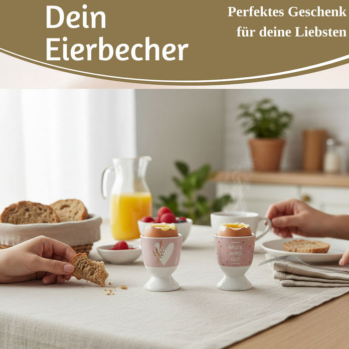 Eierbecher Echt-Gold Motiv "Herz mit Strauß" Gute Laune Eierhalter