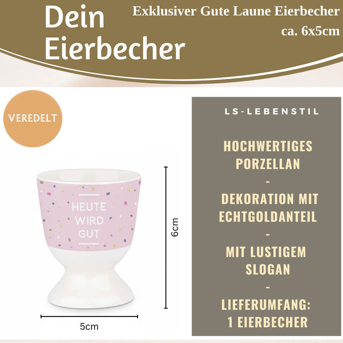 Eierbecher Echt-Gold Spruch "HEUTE WIRD GUT" Gute Laune Eierhalter
