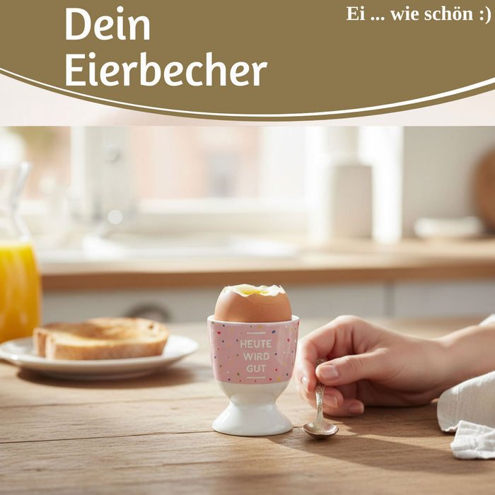 Eierbecher Echt-Gold Spruch "HEUTE WIRD GUT" Gute Laune Eierhalter